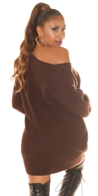 Oversized grof gebreide sweater-trui / jurk bruin